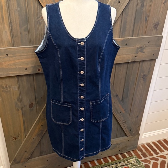 Denim Button-Front Mini Dress - Picture 1 of 7